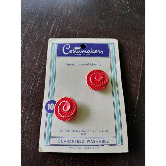 4/$20 Vintage MCM Red Gold Tone Swirl Shank Buttons Set Of 2 Costumakers 3/4" - Picture 1 of 4